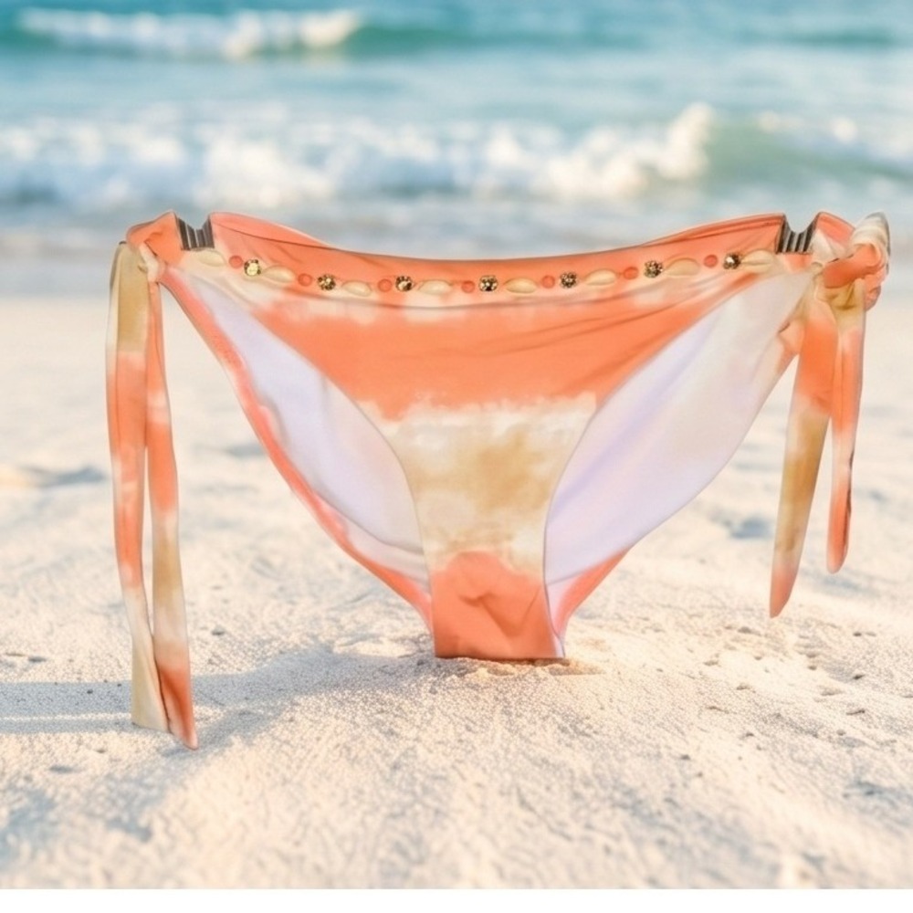 Ninety Six Degrees L Peach Tie Dye Cowrie Shell Bikini Bottoms Large NWT‎